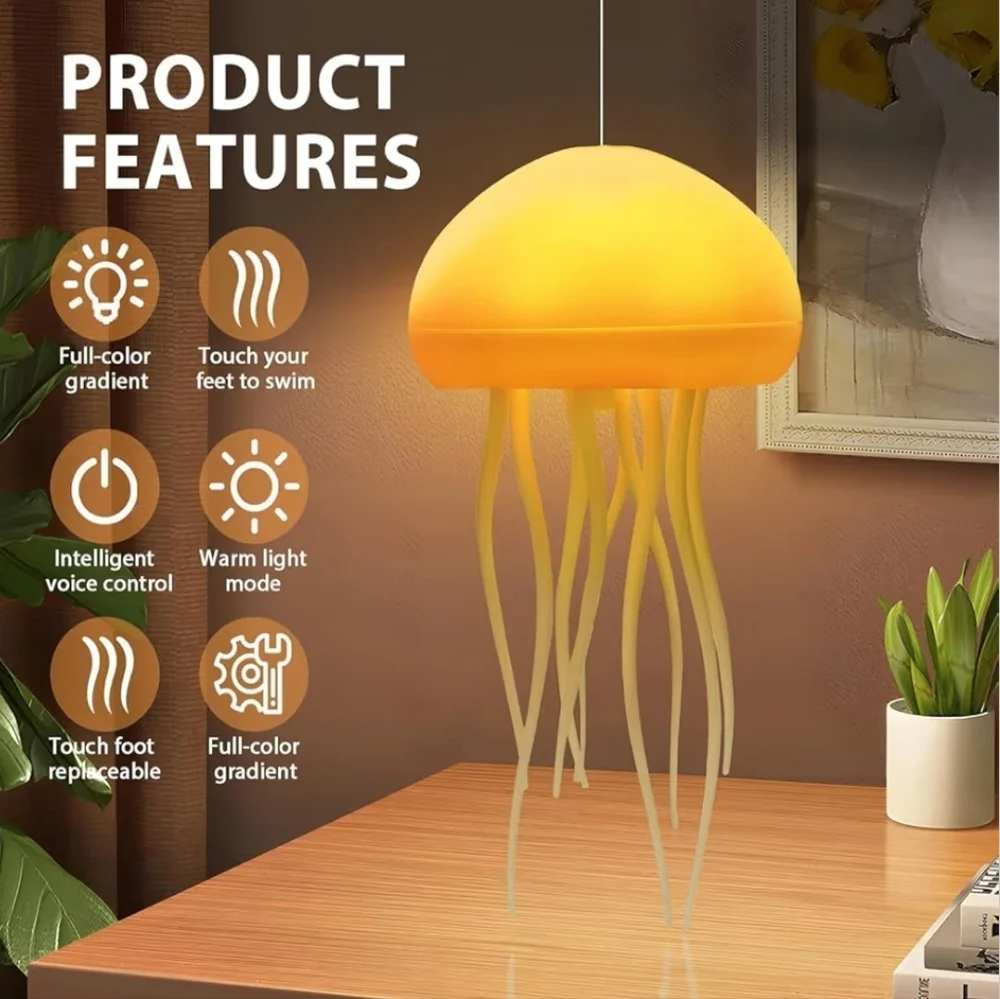 Hanging RGB Gradient Jellyfish LED Night Light Voice Control Rechargeable, 1PK
